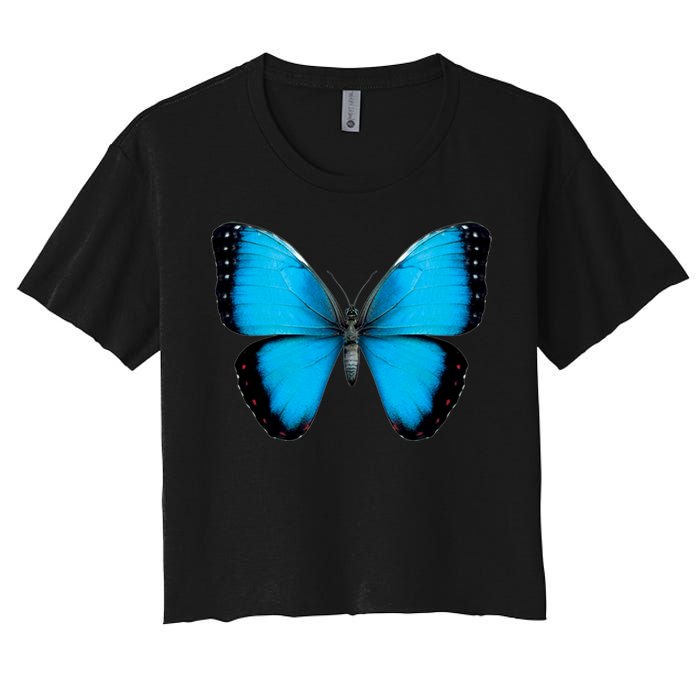 Morpho Butterfly Close Up 3D Women's Crop Top Tee