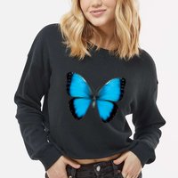 Morpho Butterfly Close Up 3D Cropped Pullover Crew