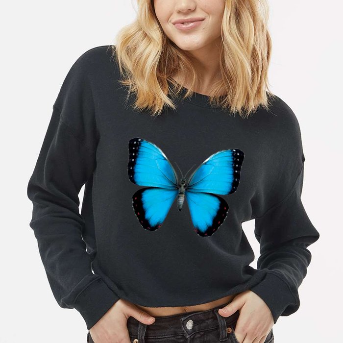 Morpho Butterfly Close Up 3D Cropped Pullover Crew