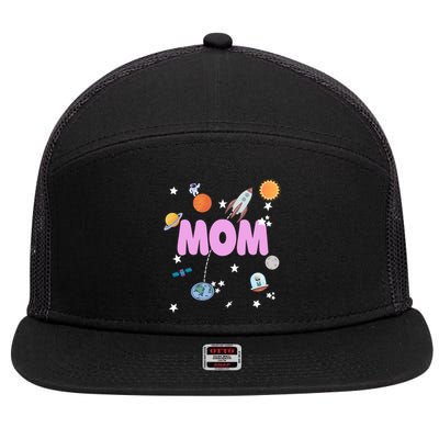 Mom Outer Space Birthday Party Planets Stars Spaceship Ufo Cool Gift 7 Panel Mesh Trucker Snapback Hat