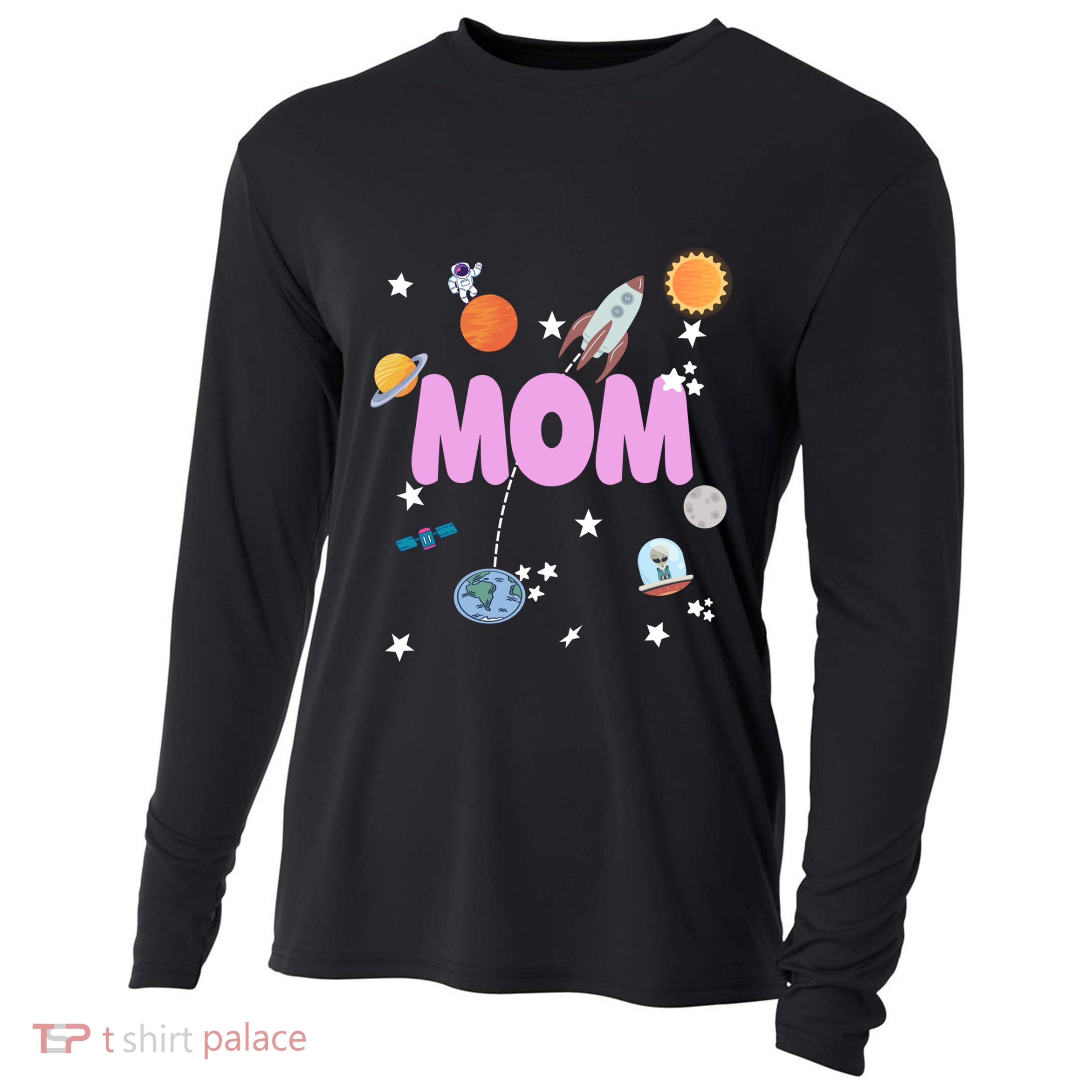Mom Outer Space Birthday Party Planets Stars Spaceship Ufo Cool Gift Cooling Performance Long Sleeve Crew