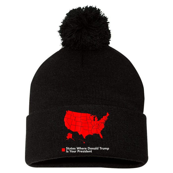 Map Of States Where Trump Is Your President Funny Political Pom Pom 12in Knit Beanie