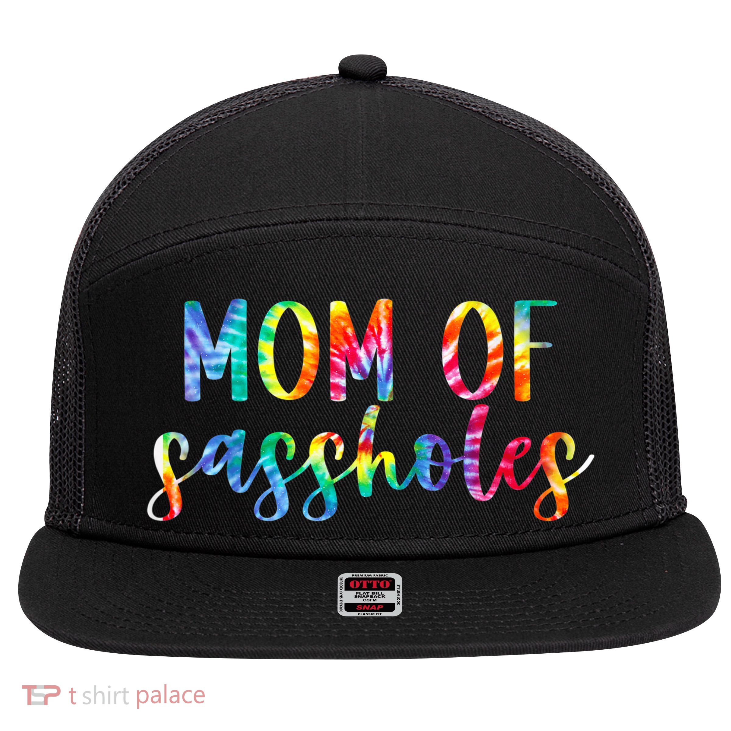 Mom of Sassholes Funny Colorful 7 Panel Mesh Trucker Snapback Hat