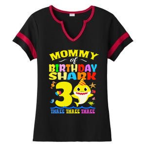 Mommy Of Shark Birthday 3rd Matching Party For Family Ladies Halftime Notch Neck Tee