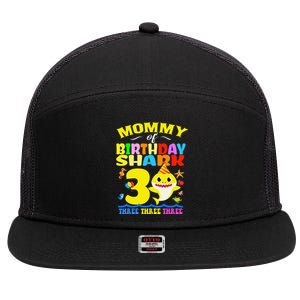 Mommy Of Shark Birthday 3rd Matching Party For Family 7 Panel Mesh Trucker Snapback Hat