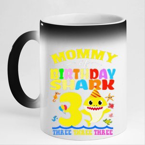 Mommy Of Shark Birthday 3rd Matching Party For Family 11oz Black Color Changing Mug