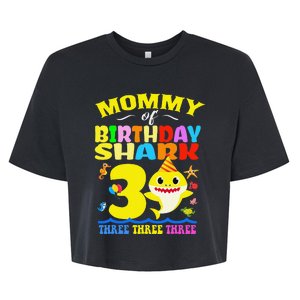 Mommy Of Shark Birthday 3rd Matching Party For Family Bella+Canvas Jersey Crop Tee