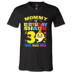 Mommy Of Shark Birthday 3rd Matching Party For Family V-Neck T-Shirt