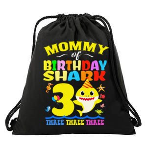 Mommy Of Shark Birthday 3rd Matching Party For Family Drawstring Bag