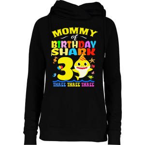 Mommy Of Shark Birthday 3rd Matching Party For Family Womens Funnel Neck Pullover Hood