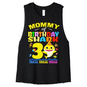 Mommy Of Shark Birthday 3rd Matching Party For Family Women's Racerback Cropped Tank