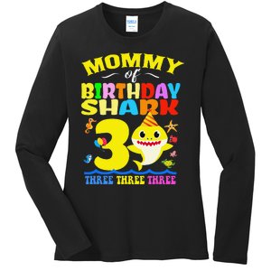 Mommy Of Shark Birthday 3rd Matching Party For Family Ladies Long Sleeve Shirt