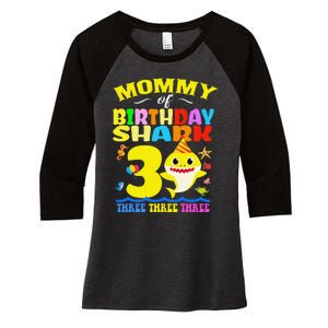 Mommy Of Shark Birthday 3rd Matching Party For Family Women's Tri-Blend 3/4-Sleeve Raglan Shirt