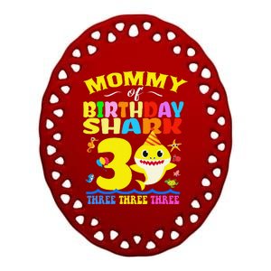 Mommy Of Shark Birthday 3rd Matching Party For Family Ceramic Oval Ornament