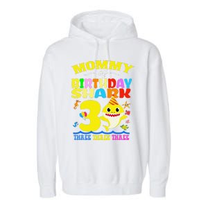 Mommy Of Shark Birthday 3rd Matching Party For Family Garment-Dyed Fleece Hoodie