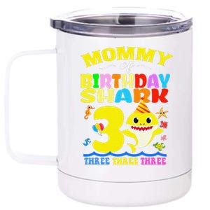 Mommy Of Shark Birthday 3rd Matching Party For Family 12 oz Stainless Steel Tumbler Cup