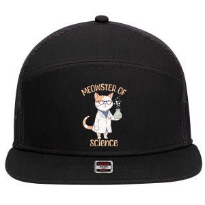 Meowster of Science Funny Lab Cat Laboratory Chemistry 7 Panel Mesh Trucker Snapback Hat