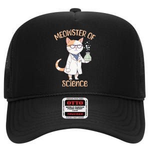 Meowster of Science Funny Lab Cat Laboratory Chemistry High Crown Mesh Back Trucker Hat