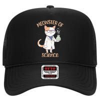 Meowster of Science Funny Lab Cat Laboratory Chemistry High Crown Mesh Back Trucker Hat