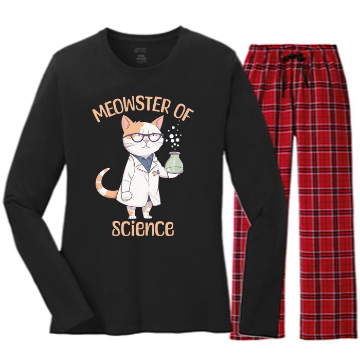 Meowster of Science Funny Lab Cat Laboratory Chemistry Women's Long Sleeve Flannel Pajama Set 