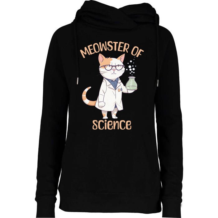 Meowster of Science Funny Lab Cat Laboratory Chemistry Womens Funnel Neck Pullover Hood