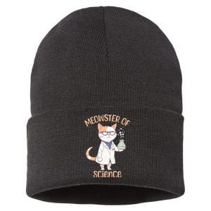 Meowster of Science Funny Lab Cat Laboratory Chemistry Sustainable Knit Beanie