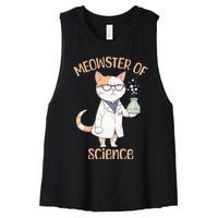 Meowster of Science Funny Lab Cat Laboratory Chemistry Women's Racerback Cropped Tank