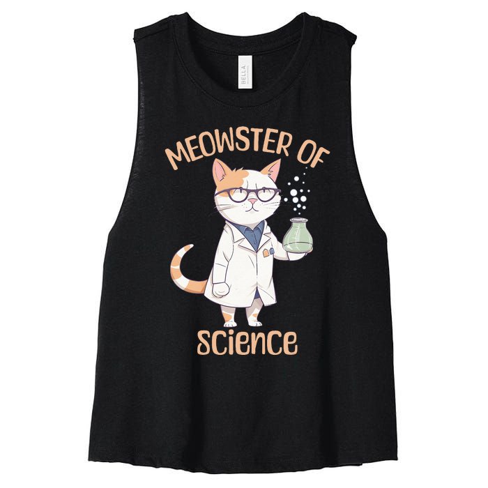 Meowster of Science Funny Lab Cat Laboratory Chemistry Women's Racerback Cropped Tank