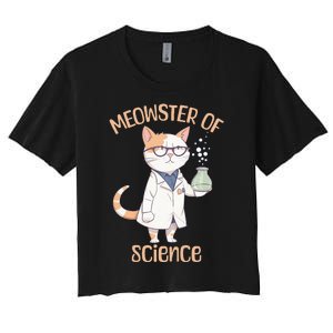 Meowster of Science Funny Lab Cat Laboratory Chemistry Women's Crop Top Tee