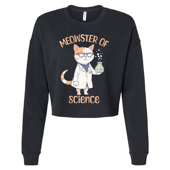 Meowster of Science Funny Lab Cat Laboratory Chemistry Cropped Pullover Crew