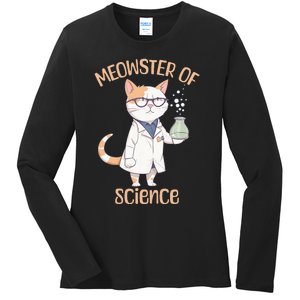 Meowster of Science Funny Lab Cat Laboratory Chemistry Ladies Long Sleeve Shirt