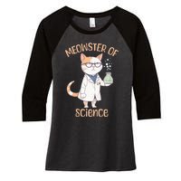 Meowster of Science Funny Lab Cat Laboratory Chemistry Women's Tri-Blend 3/4-Sleeve Raglan Shirt