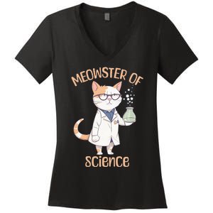 Meowster of Science Funny Lab Cat Laboratory Chemistry Women's V-Neck T-Shirt