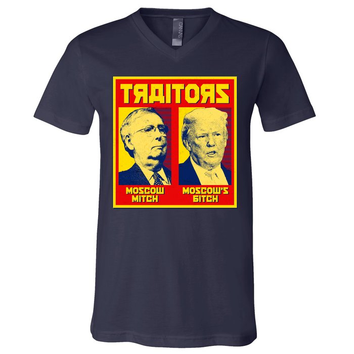 Moscow Mitch Moscow's Bitch Mitch Trump Traitors V-Neck T-Shirt