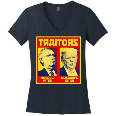 Moscow Mitch Moscow's Bitch Mitch Trump Traitors Women's V-Neck T-Shirt