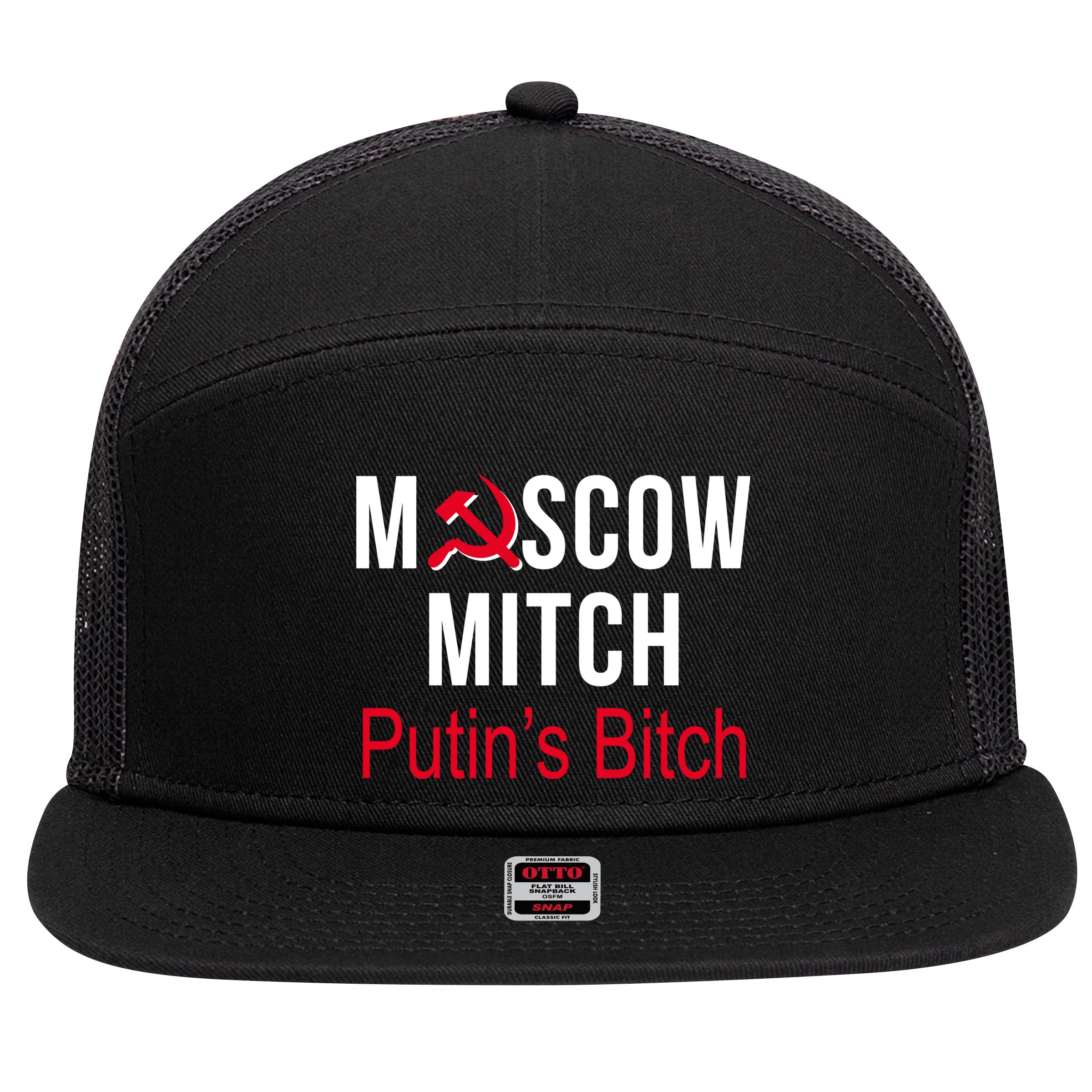 Moscow Mitch Putin's Bitch 7 Panel Mesh Trucker Snapback Hat