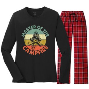 Master Of The Campfire Dad Camping Camping Dad Gift Women's Long Sleeve Flannel Pajama Set 