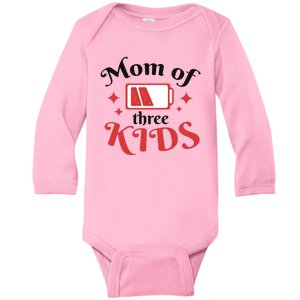 Mom Of Three Kids Battery Low Baby Long Sleeve Bodysuit