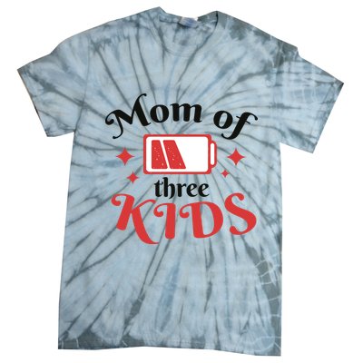Mom Of Three Kids Battery Low Tie-Dye T-Shirt