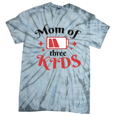 Mom Of Three Kids Battery Low Tie-Dye T-Shirt