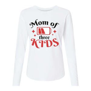 Mom Of Three Kids Battery Low Womens Cotton Relaxed Long Sleeve T-Shirt