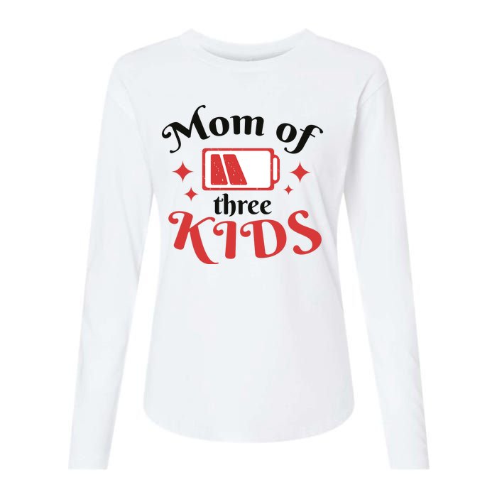 Mom Of Three Kids Battery Low Womens Cotton Relaxed Long Sleeve T-Shirt