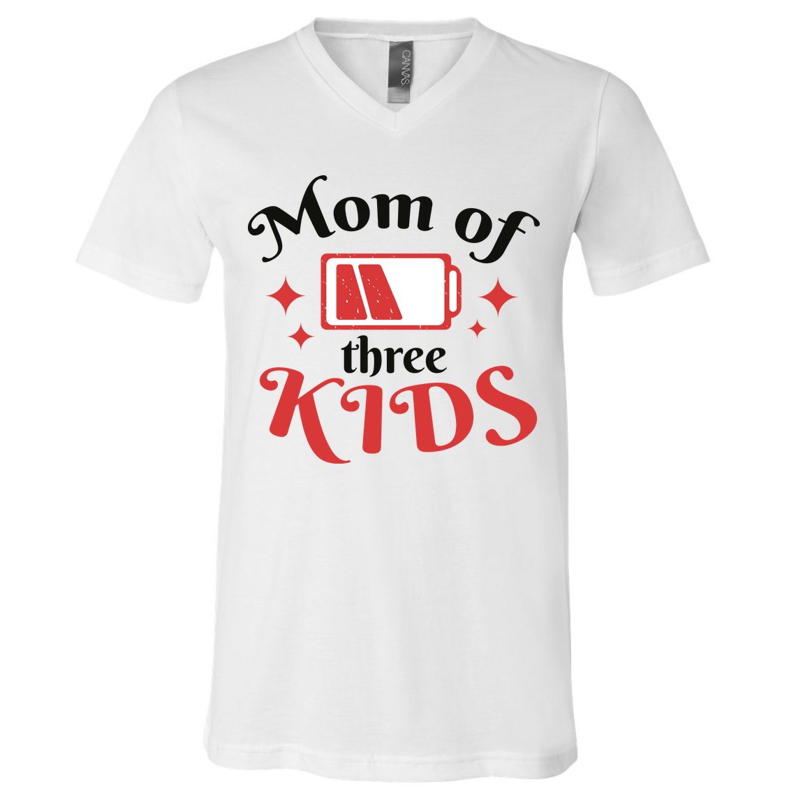 Mom Of Three Kids Battery Low V-Neck T-Shirt