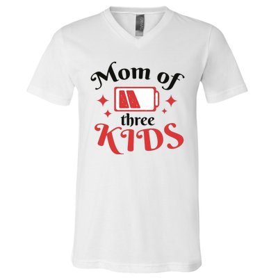 Mom Of Three Kids Battery Low V-Neck T-Shirt