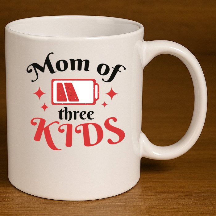 Mom Of Three Kids Battery Low 11oz C Handle Ceramic Mug