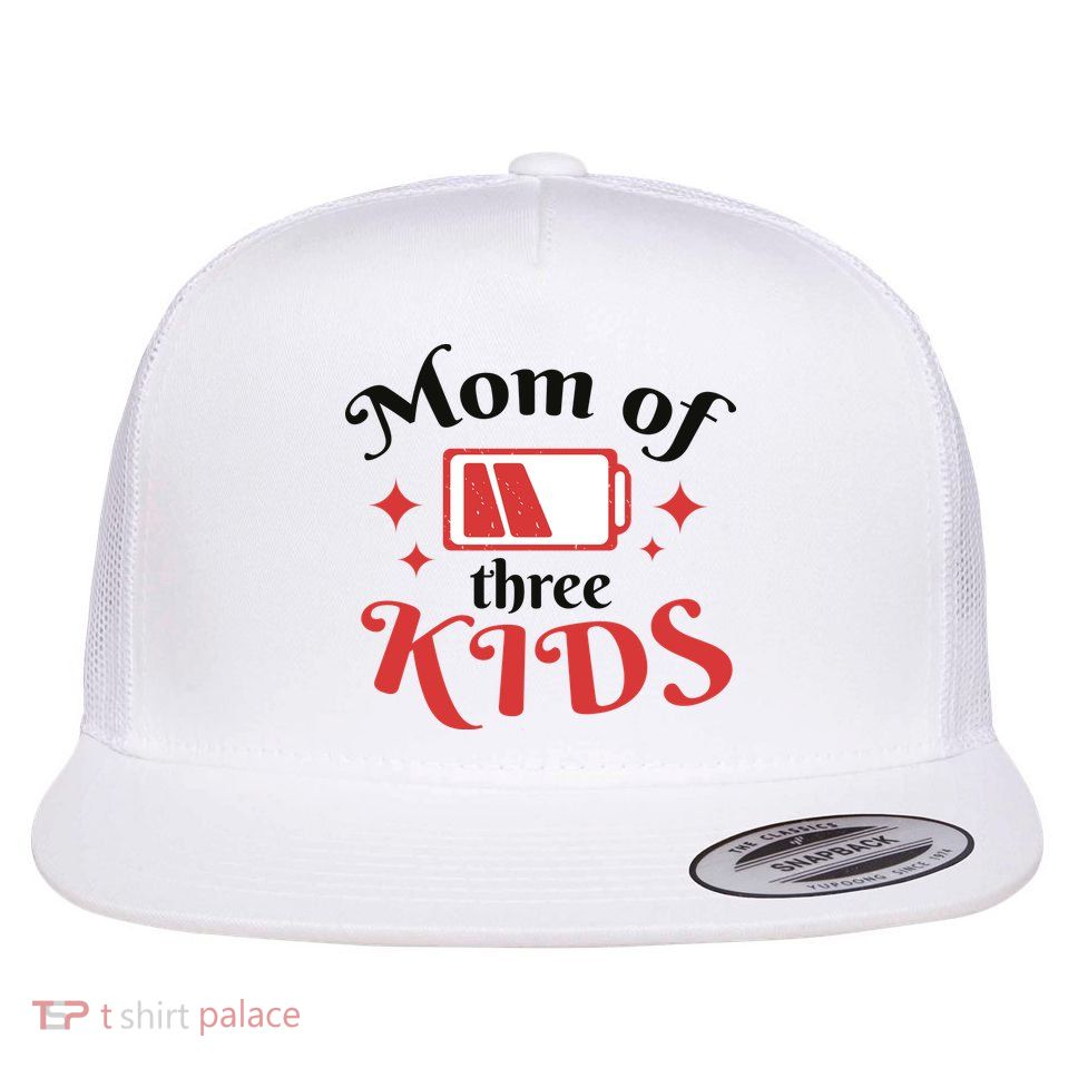 Mom Of Three Kids Battery Low Flat Bill Trucker Hat