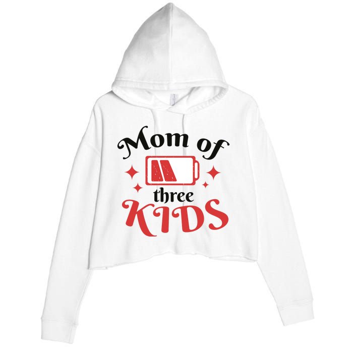 Mom Of Three Kids Battery Low Crop Fleece Hoodie