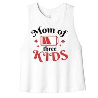 Mom Of Three Kids Battery Low Women's Racerback Cropped Tank