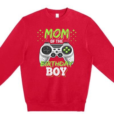 Mom Of The Birthday Boy Matching Video Gamer Party Premium Crewneck Sweatshirt