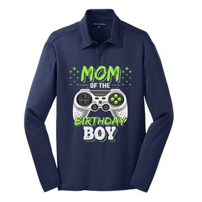 Mom Of The Birthday Boy Matching Video Gamer Party Silk Touch Performance Long Sleeve Polo